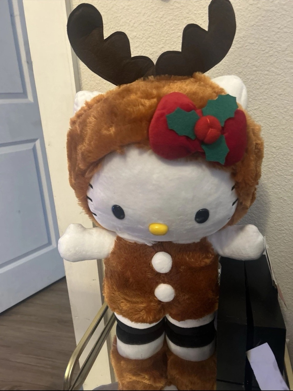 Hello Kitty Plush Reindeer Costume - Brown with Red Holly Bow
